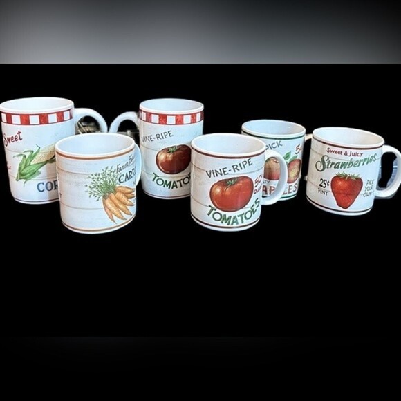 Sakura&Home Trends Farm Fresh Mug Set Carrots Corn Tomatoes Apples Strawberries - Picture 14 of 16